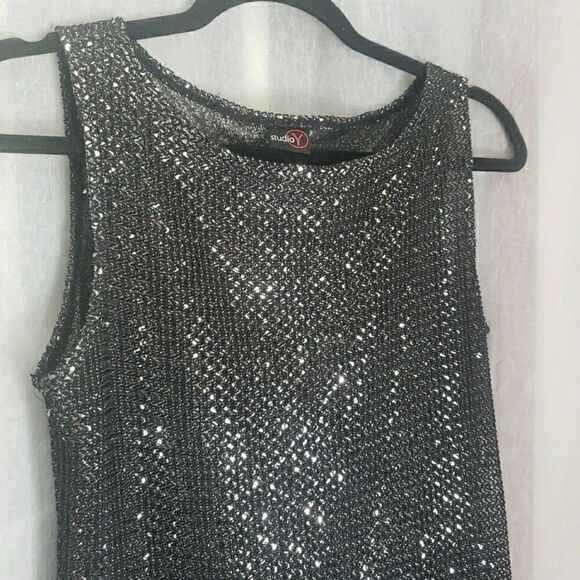 Studio Y Black Sequin Tank Top Y2K Fairy Grunge Whimsigoth Emo Punk Women Size L - Picture 6 of 11